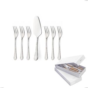 Confezione a libro 7 pezzi, forchettine pi� paletta dolce Luigi XVI, Acciaio Inox 18.10 (AISI304), spessore 3.00 mm