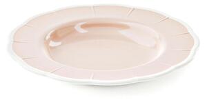 Piatto Fondo in Melamina bicolore set da 6 pezzi Linea FLORA Diametro �24x h3 cm realizzati con decoro BPA Free design Romantico floreale Rosa Polvere
