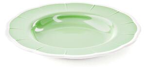 Piatto Fondo in Melamina bicolore set da 6 pezzi Linea FLORA Diametro �24x h3 cm realizzati con decoro BPA Free design Romantico floreale verde Polvere