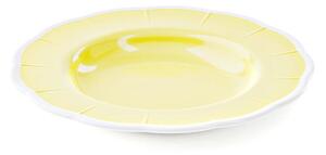 Piatto Fondo in Melamina bicolore set da 6 pezzi Linea FLOLA Diametro �24x h3 cm realizzati con decoro BPA Free design Romantico floreale Giallo Polvere