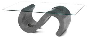Tavolino Flexus Stone Decor E5 120x70xH36 cm, Vetro Trasparente, Gambe in Pietra Fossile Grigio, Top in Vetro Temperato