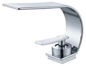 Miscelatore monocomando cromato per lavabo a cascata, con asta di comando, a risparmio idrico