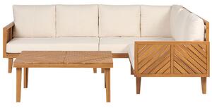 Set divani da giardino in legno di acacia cuscini bianchi 4 posti con tavolino design moderno set conversazione per esterni Beliani