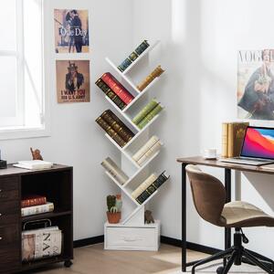 Costway Scaffale ad albero a 10 ripiani con cassetto, Scaffale da terra per camera da letto soggiorno e ufficio Bianco