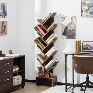 Costway Scaffale ad albero a 10 ripiani con cassetto, Scaffale da terra per camera da letto soggiorno e ufficio Marrone