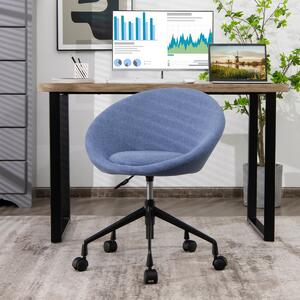 Costway Sedia girevole con sedile regolabile in altezza rotelle flessibili, Sedia da lettura in tessuto di lino Blu