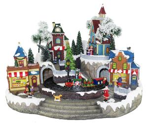 Villaggio di Natale animato con trenino e negozi H 37 cm L 47 cm P 34 cm