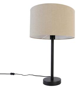Lampada da tavolo moderna nera con paralume bouclè marrone chiaro 35 cm - Simplo
