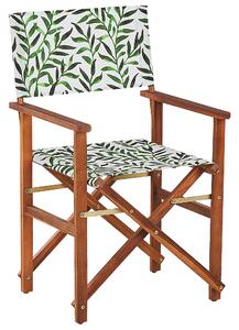 Set di 2 sedie da regista da giardino in legno scuro con foglie di acacia bianco sporco tessuto di ricambio pieghevole con 2 Tele intercambiabili Beliani