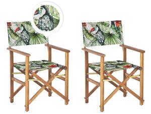 Set di 2 sedie da regista da giardino in legno chiaro con tessuto di ricambio in tessuto acacia bianco sporco con 2 Tele intercambiabili Beliani
