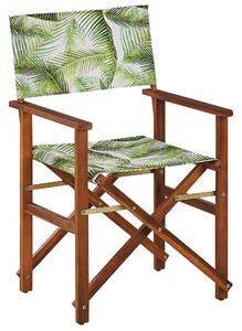 Set di 2 sedie da regista da giardino in legno scuro con motivo a foglie tropicali di acacia grigia pieghevoli con 2 Tele intercambiabili Beliani