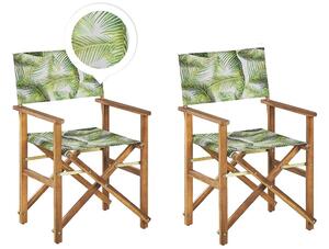 Set di 2 sedie da regista da giardino in legno chiaro con motivo a foglie tropicali di acacia grigia pieghevoli Beliani