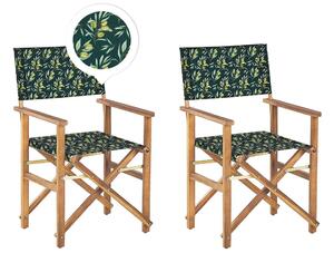 Set di 2 sedie da regista da giardino in legno chiaro con tessuto di ricambio in tessuto di acacia olive bianco sporco Beliani