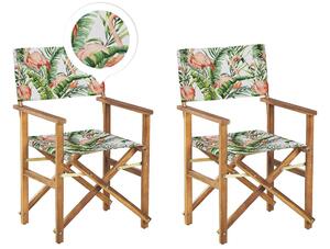 Set di 2 sedie da regista da giardino in legno chiaro con tessuto di ricambio in tessuto di acacia grigio fenicottero con 2 Tele intercambiabili Beliani