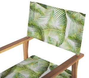 Set di 2 sedie da regista da giardino in legno chiaro con motivo a foglie tropicali di acacia grigia pieghevoli con 2 Tele intercambiabili Beliani