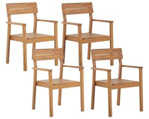 Set di 4 sedie da giardino in legno di acacia chiaro da esterno con braccioli in stile rustico Beliani