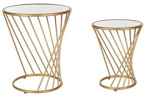 Set di 2 tavolini specchiati rotondi in ferro dorati glam in stile industriale Beliani