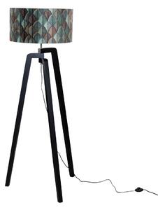 Lampada da terra nera con paralume in velluto motivo foglia 50 cm - Puros