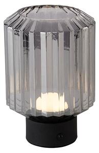 Lampada da tavolo moderna nera con vetro fumé ricaricabile - Millie