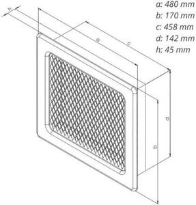 Griglia per caminetto con telaio e griglia LKM, 170 x 490 mm, verniciata grafite 0721