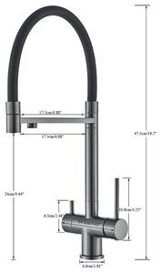 Miscelatore per cucina con filtro dell'acqua - Miscelatore con doppio beccuccio - Rotazione a 360° - Doccetta estraibile - Acqua calda e fredda - Monocomando - Installazione monoblocco - Corpo in ottone spazzolato - Grigio
