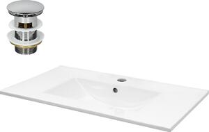 Lavabo LuxeBath Lavabo da appoggio Square, 81x46,5x17,5 cm, bianco, in Vetroceramica, incl. set di scarico con troppopieno
