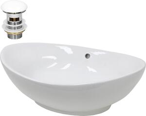 Lavabo LuxeBath Lavabo da appoggio ovale, 59x39x20 cm, bianco, Vetroceramica, incl. set di scarico con troppopieno