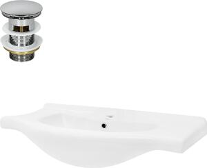Lavabo LuxeBath Lavabo da appoggio ovale, 86x51,5x21,5 cm, bianco, Vetroceramica, incl. set di scarico con troppopieno