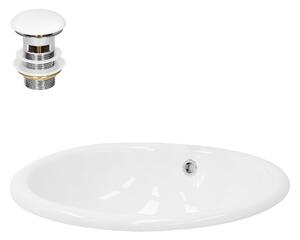Lavabo LuxeBath Lavabo da appoggio ovale, 49x40,5x19,5 cm, bianco, in Vetroceramica, incl. set di scarico con troppopieno