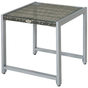 Outsunny Tavolino da Esterno con Struttura in Alluminio e PE Rattan e Piano in Vetro Grigio 50x50x50cm|Aosom