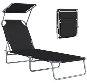 Outsunny Lettino Prendisole Reclinabile su 4 Livelli con Tettuccio, Sdraio Giardino in Tessuto Nero, Lettino da Esterno, 187x58x36cm | Aosom Italy