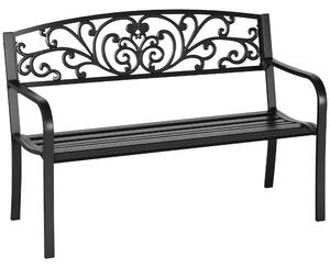 Outsunny Panchina da Giardino in Metallo con Schienale Decorato, 127x60x87cm - Nero|Aosom