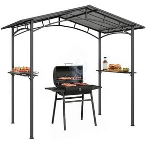 Outsunny Gazebo da Giardino per Barbecue BBQ con Tetto in PC e Mensole Laterali, Struttura in Alluminio e Metallo, 246x149x230cm, Nero|Aosom