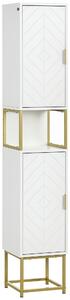 Kleankin Colonna Bagno con 2 Armadietti e Ripiano in MDF e Acciaio, 30x30x170.7cm, Bianco e Oro|Aosom