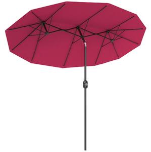 Outsunny Ombrellone da Giardino Doppio Inclinabile con Apertura a Manovella, Copertura con Prese d'Aria e 12 Stecche, 285x147x227cm, Rosso|Aosom
