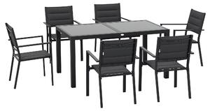 Outsunny Set da Giardino con Tavolo Allungabile in Vetro e 6 Sedie, schienale alto e Seduta Traspirante, Grigio Scuro | Aosom Italy