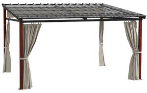 Outsunny Pergola con Tende Laterali e Tetto Retrattile in PC, in Alluminio e Metallo, 345x300x215-255 cm, Crema|Aosom