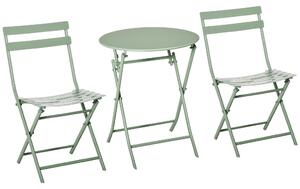Outsunny Set da Giardino 3 Pezzi Pieghevoli in Acciaio, 2 Sedie 42x50x81 cm e Tavolino Ø60x71 cm, Verde