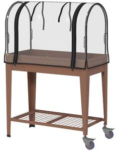 Outsunny Fioriera Rialzata con Mini Serra per Piante, Ruote e Ripiano, 80x40x120cm, Marrone|Aosom