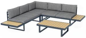 Outsunny Set da Giardino 4 Pezzi in Alluminio con 2 Divanetti, Poltrona Angolare e Tavolino da Caffè, Grigio e Teak|Aosom