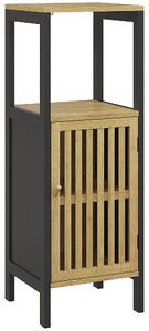 HOMCOM Mobiletto Bagno con Ripiano Aperto e Armadietto, in MDF e Bambù, 32x30x90.5 cm, Nero e color Legno|Aosom