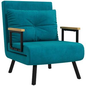 HOMCOM Poltrona Letto Singolo in Tessuto Effetto Velluto Reclinabile in 5 Posizioni con Cuscino Sfoderabile, 63x73x81cm, Blu Scuro | Aosom Italy