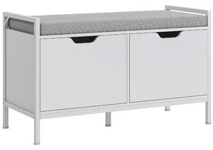 HOMCOM Panca Scarpiera a 2 Armadietti con Cuscino, in Tessuto Effetto Lino, Legno e Acciaio, 84x35x50 cm, Bianco