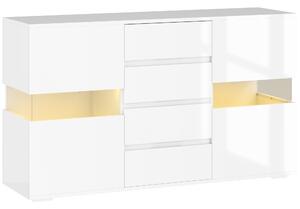 HOMCOM Credenza Moderna con LED Regolabile con Telecomando, 4 Cassetti e 2 Armadietti, 120x34x70 cm, Bianco