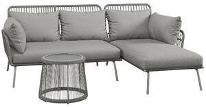 Outsunny Set da Giardino in Rattan PE Stile Boho, Divano 2 Posti con Chaise Longue e Tavolino, Grigio Chiaro