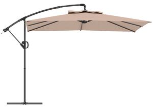 Outsunny Ombrellone a Braccio 3x3 m con Copertura Regolabile e Base a Croce, in Metallo e Poliestere, color Cachi