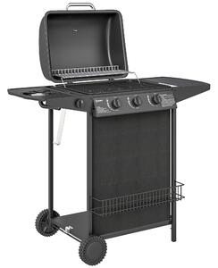 Outsunny Barbecue a Gas con 4 Bruciatori Indipendenti e Coperchio con Termometro, 108x54x97 cm, Nero