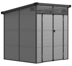 Outsunny Casetta da Giardino in Plastica Porta Attrezzi con Finestre, Prese d'Aria e Blocco, 1.9x1.9 m, Grigio Chiaro