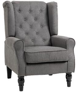 HOMCOM Poltrona da Salotto Stile Francese con Gambe in Legno e Cuscini Sfoderabili, 74x86x102 cm, Grigio | Aosom Italy
