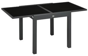 Outsunny Tavolo da Pranzo Allungabile da Giardino con Piano in Vetro e Alluminio, 80-160x80x75 cm, Nero